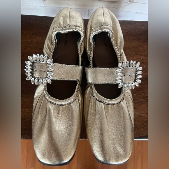 Free People Leather Gemini Ballet Flat Gold 7.5 - Picture 1 of 9